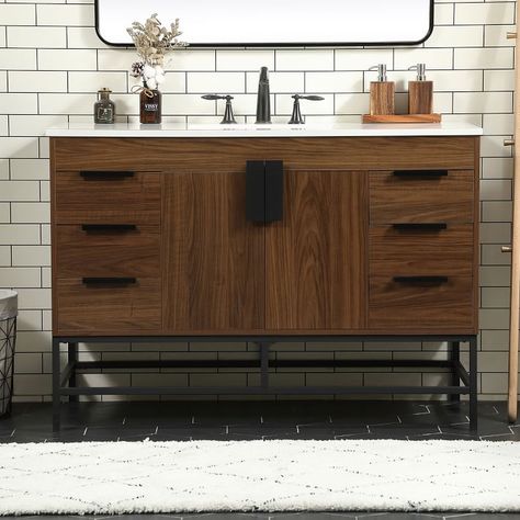 Bradshaw Single Bathroom Vanity, 48" Feminine Industrial, Bathroom Vanity Black, Vanity Single Sink, Industrial Vanity, Vanity Black, Ceramic Undermount Sink, Soft Close Hinges, Ceramic Sinks, Fabric Sectional