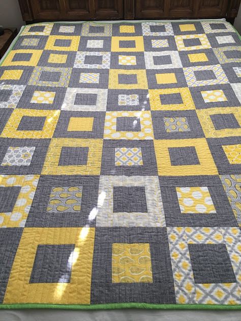 Yellow Quilts Color Combinations, Yellow And Grey Quilt Ideas, Yellow And Gray Quilt Ideas, Yellow And Grey Quilts, Yellow Grey And White Crochet Blanket, Yellow Patchwork Quilt, Black And White Quilts, Grey Quilt, Dress Design Patterns