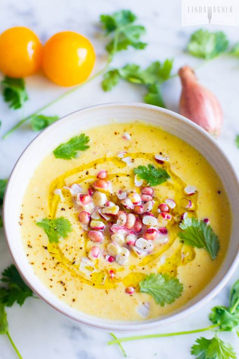 Corn Gazpacho, Chilled Soup Recipes, Gazpacho Recipe, Chilled Soup, Summer Soup, Creamy Corn, Cold Soup, Vegan Soups, Gazpacho