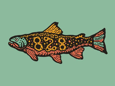 Trout Illustration, Creek Logo, Dreamland Ideas, Volleyball Logo, Big Painting, Diy Postcard, Surf Logo, Creative Tutorials, Merch Design