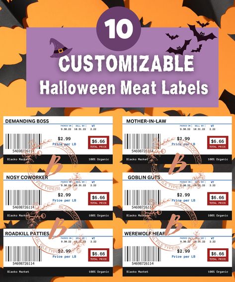 Get ready to spook and amuse your friends and family this Halloween with our Halloween Prank Printable Fake Meat Labels. These Funny Food Stickers are the perfect addition to your Halloween party or costume gathering. Halloween Treat Ideas, Halloween Havoc, Halloween Pranks, Editable Labels, Treat Ideas, Funny Food, Food Stickers, Printable Halloween, Halloween Treat