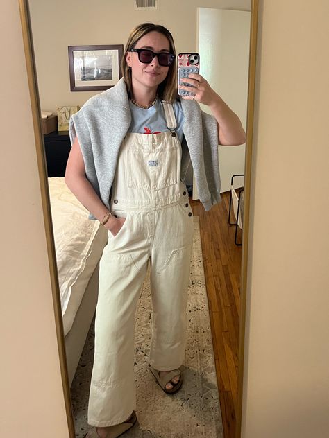 Baggy High Waist Women's Overalls curated on LTK Cream Overalls Outfit, White Overalls Outfit, Cream Overalls, Overalls Outfit Fall, Overalls Fall, White Overalls, Overalls Outfit, Women's Overalls, Overalls Women