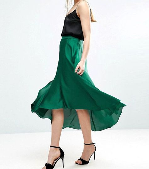 ASOS Midi Skirt in Satin With Splices Irish Outfits Women, Pattys Day Outfit, Green High Waisted Skirt, St Pattys Day Outfit, Skirts Green, Mid Calf Skirt, St Patrick's Day Outfit, Calf Length Skirts, Skirt And Top Set