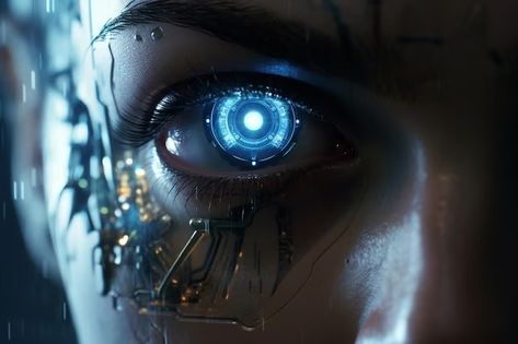 Cyberpunk Eye Implant, Robot Eyes Cyborgs, Cyborgs Aesthetic, Robot Aesthetic Blue, Robot Eye Aesthetic, Cybernetics Aesthetic, Information Technology Aesthetic, Zane Aesthetic, Cyberpunk Eyes