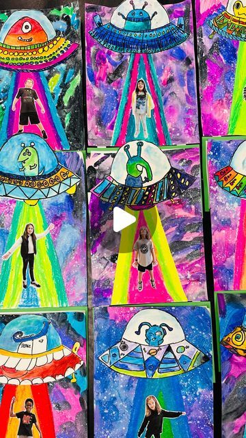 Keisha L. Casiano on Instagram: "OH NO! Third grade has been abducted by aliens!!! Check out these UFO! 🛸🤩

#arteducation #artteacher #elementaryartteacher  #education  #teachersofinstagram #weareteacher" Alien Arts And Crafts, Outer Space Art For Kids, Alien Art For Kids, Alien Art Project, Alien Crafts For Kids, Third Grade Art Projects, Space Art Projects For Kids, Alien Abduction Art, Space Art For Kids