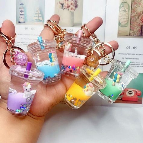 Coconut Milk Tea, Unicorn Keychain, Liquid Oil, Lilo Et Stitch, Kids' Bag, Chain For Women, Kawaii Accessories, Mini Things, Cute Keychain