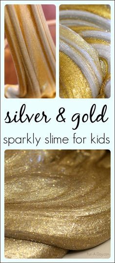 GORGEOUS silver and gold homemade slime for kids - perfect science and sensory experience at home or at school Glitter Glue Slime Recipes, Glitter Slime Recipe, Homemade Slime Recipe, Slime For Kids, Homemade Slime, Glitter Slime, How To Make Slime, Slime Recipe, Diy Slime