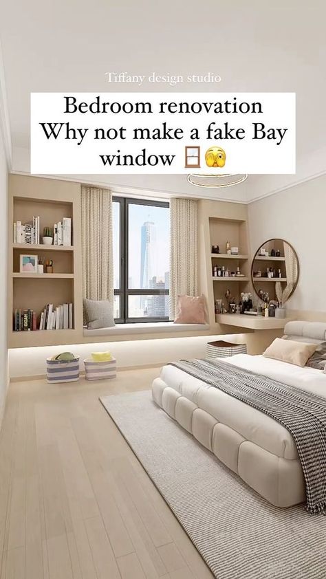 tiffany_design_studio on Instagram: You can create your own bay window 🪟✨💎 try it for your bedroom 💎✨ • • • #tiffanydesignstudio #bedroomdesign #baywindow Small Bedroom With Bay Window, Studio Apartment Ideas For Couples, Tiffany Design Studio, Bedroom Renovation Ideas, Bedroom Design On A Budget, Small Bedroom Ideas For Women, Small Bedroom Makeover, Small Bedroom Ideas For Couples, Tiny Bedroom Design