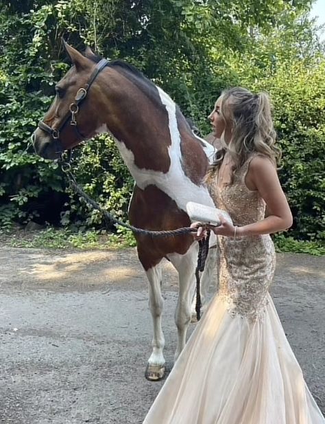 Prom Horse, After Divorce Photoshoot, Divorce Photoshoot, Crying In My Prom Dress, Poofy Prom Dresses, Equine Photoshoot, Countryside Garden, Hoco Pics, Pictures With Horses