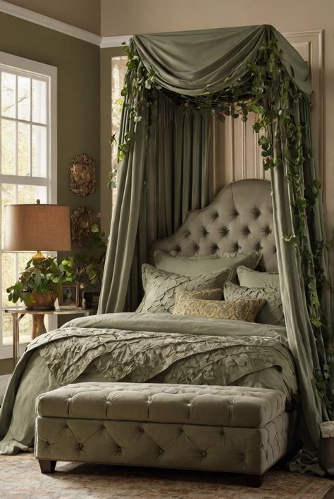 bed canopy ideas, bedroom decor, interior design, home decoration Green Canopy Bed, Contemporary Glam Living Room, Gothic Green, Green Canopy, Canopy Bed Diy, Choosing Paint Colours, Popular Paint Colors, Glam Living Room, Living Room Color Schemes