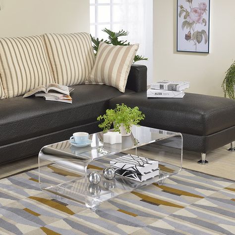 Channing Coffee Table 15'' H x 35'' W x 13'' D use for TV? $489 wayfair Small Glam Living Room, Classy Living Room, Acrylic Coffee Table, Acrylic Furniture, Glam Living Room, Ideas For Living Room, Perfect Living Room, Contemporary Coffee Table, Acrylic Table