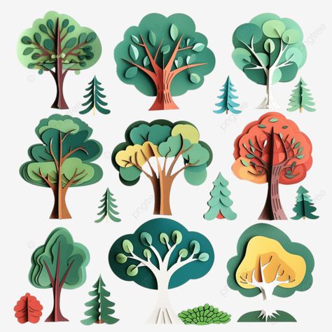 collection of trees flat forest tree nature plant paper art wallpaper decoration autumn png Forest Paper Art, Paper Cut Forest, Nature Collage For Kids, Autumn Forest Art, Paper Tree On Wall, Paper Art Wallpaper, Paper Craft Tree, Ashok Vatika, Paper Tree Craft