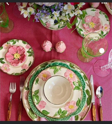 Franciscan Desert Rose Table Setting, Desert Rose China Franciscan Ware, Franciscan Desert Rose Tablescape, Desert Rose Tablescapes, Dinning Tabletop Decor, Desert Rose China, Good Morning And Happy Wednesday, Desert Rose Dishes, Dessert Rose