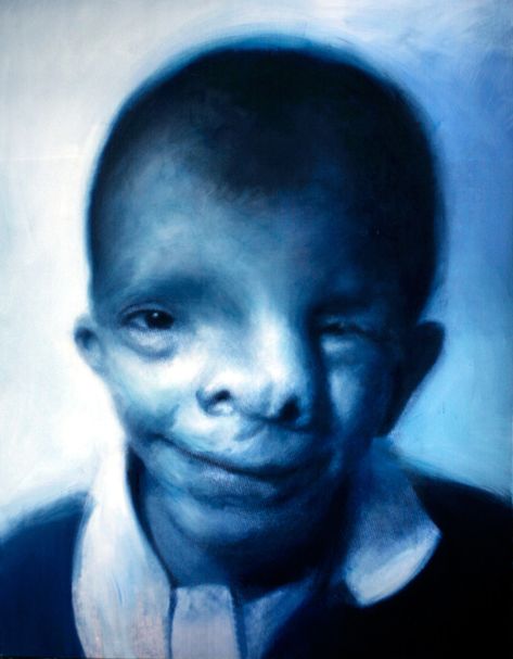 Righteous Man V (Blue Boy), 1999, mixed media (oil and acrylic on canvas), 192 x 150 cm / 75 x 59'' Gottfried Helnwein, Hyperrealistic Art, Digital Museum, Blue Boy, Mixed Media On Canvas, Performance Artist, Creepy Dolls, Dark Photography, Weird Art