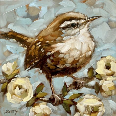 Baby Blue Song Bird. Carolina Wren. Giclee Print by Andrea Lavery in BIRD PRINTS | Geo Galleries - This is a fine art print from my original wren oil painting. All prints are printed on heavy weight archival Premium Giclee fine art paper with a 1” white border. It is a luxurious artist paper with a natural white matte finish with a textured feel that beautifully captures my loose, expressive brushstrokes. Please note the main product image with a watermark may look out of focus or slightly l Andrea Lavery, Painting Poppies, Carolina Wren, Easy Animal Drawings, Out Of Focus, Art Business, Birds Painting, Wren, Bird Prints