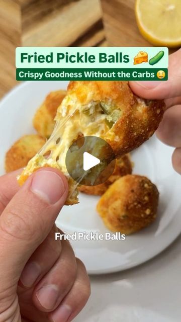 Justin Burkard on Instagram: "Fried Pickle Balls 🧀🥒
Crunchy, cheesy, and oh-so-easy! These Fried Pickle Balls are the perfect low-carb snack you'll crave every day! 🤤

What You Need:
🥒 1/2 cup pickle chips
🧀 2 oz cream cheese
🧀 1/3 cup cheddar
🧀 1/2 cup Parmesan, grated
🥚 1 large egg, whisked

How to Make Them:
1️⃣ First, chop up those pickles and make sure to press out all the liquid. No soggy bites here!
2️⃣ Combine the pickles with the cream cheese and cheddar. Get in there and mix until everything sticks together.
3️⃣ Roll into bite-sized balls, then dunk each one in whisked egg before giving them a Parmesan coating.
4️⃣ Pop them into your air fryer at 400°F for about 8 minutes. You’ll know they’re done when they’re golden, crispy, and irresistible!

Love this crunchy snack? Dr Cheesy Air Fried Pickle Balls, Cheesy Fried Pickle Balls Air Fryer, Fried Pickle Balls Air Fryer, Fried Pickle Balls, Air Fried Pickles Recipe, Dill Pickle Cheese Ball, Griddle Seasoning, Pickle Poppers, Pickle Balls