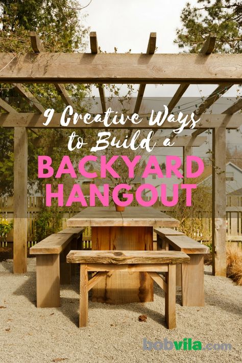 Spend more time in your backyard. Check out these fun and creative ways to make your backyard or patio a place to hangout. | 9 Creative Ways to Build a Backyard Hangout Backyard Hangout Ideas, Yard Structures, Hangout Area, Spa Deck, Exterior Landscaping, Backyard Hangout, Deck Building Plans, Hangout Ideas, Laying Decking