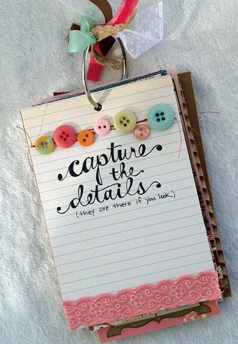 "Capture the Details" ~ Use Index Cards for Daily Log or Mini Photo Journal ~  Mini Album, Scrapbook, Journal, Travel Journal, SMASH Book, Project Life Mini Albums Scrap, Scrap Album, Fabric Journals, Mini Scrapbook, Mini Scrapbook Albums, Album Book, Photo Scrapbook, Button Crafts, Smash Book