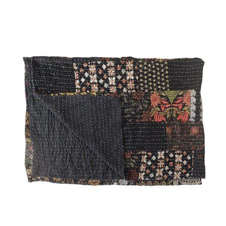 Ox Bay Kandy Patchwork Dark Night Hand Crafted Kantha Throw Blanket, Black, 50" x 70". This pretty throw blanket is handstitched in India using 100% cotton and features vibrant tones and unique patchwork designs. Each blanket is made by skilled artisans who take great care in creating a beautiful and functional piece of home decor. Soft and cozy, this throw is perfect for snuggling up on the couch or adding a pop of color to any room. Made from high-quality and sustainable material, it is also e Kantha Throw Blanket, Black Throws, Green Checkered, Blanket Black, Handmade Throws, Kandy, Kantha Throw, Handmade Blanket, Dark Night