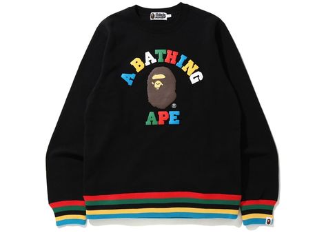 BAPE Multi Color Letters College Line Rib Crewneck Black - SS20 Drip Clothes, Price Shoes, Swag Outfits Men, Diy Fashion Clothing, Racing Jacket, Bathing Ape, Simple Trendy Outfits, Cute Everyday Outfits, A Bathing Ape