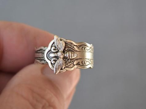 Bee Rings, Silver Spoon Jewelry, Vintage Spoon Rings, Fork Bracelet, Dragonfly Ring, Sterling Silver Spoon Ring, Thumb Rings Silver, Spoon Bracelet, Silver Spoon Ring