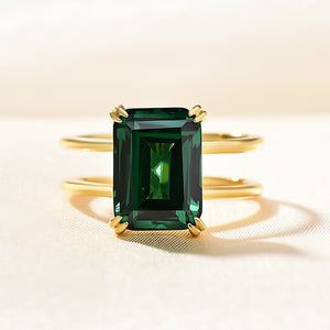 Vintage Emerald Rings, Gold Emerald Cut Engagement Ring, Double Band Engagement Ring, Raw Emerald Ring, Rings Birthstone, Emerald Green Stone, Emerald Ring Vintage, The Bling Ring, Big Stone Ring