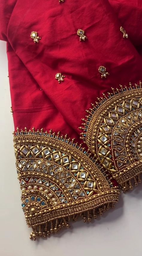 Temple Embroidery Blouse, Bridal Blouse Maggam Work Designs Latest, Manga Design Aari Blouse, Red Blouse Aari Work Designs, Zardosi Aari Work Blouse, Red Aari Work Blouse, Heavy Aari Work Blouse Designs, Simple Hand Work Blouse Designs, Bridal Blouse Designs Heavy Work