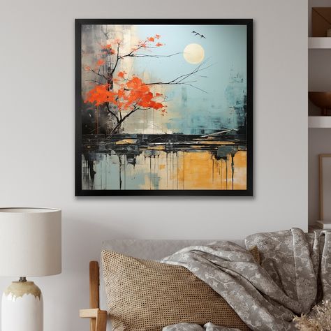 Designart "Grey Orange Asian Landscape II" Abstract Collages Framed Canvas Prints - Bed Bath & Beyond - 39142128 Beautiful Abstract Painting, Asian Landscape, Landscape Art Prints, Nature Art Drawings, Beautiful Abstract Art, Cool Art Projects, Textured Canvas Art, Large Canvas Wall Art, Colorful Abstract Art