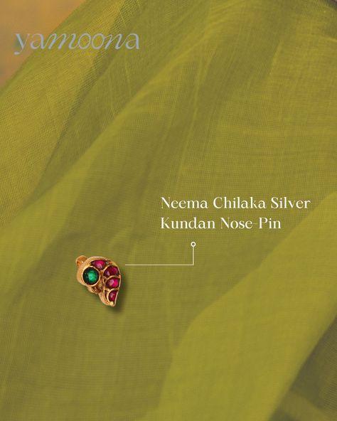 The perfect statement nose pin is the perfect finishing touch to any traditional South-Indian look.Featured here are the Neema Chilaka Silver Kundan Nose-Pin plated in 22 kt gold on 925 sterling silver. The pin features a classic parrot shape and yet is small enough to not overpower your look. Shop now at yamoona.co or DM us for prices & shipping details! 💌 [Indian Silver Jewelry, Oxidized Silver Jewelry, Heirloom Jewelry, Tribal Jewelry, Emerald Jewelry, Ruby Jewelry, Luxury Fashion, Handc... Traditional Nose Pins South Indian, Oxidized Silver Jewelry, Jewelry Oxidized, Nose Pins, Jewelry Emerald, Oxidised Silver Jewelry, Jewelry Ruby, Heirloom Jewelry, Silver Jewellery Indian