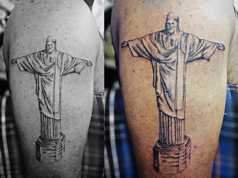 Christ the redeemer tattoo -by pranay shah Redeemer Tattoo, Christ The Redeemer Tattoo, Christ Tattoo, Crow Tattoo, Jesus Tattoo, Religious Tattoos, Christ The Redeemer, Thigh Tattoo, I Tattoo