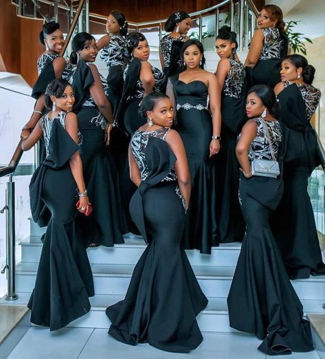 African Bridesmaids, Latest Bridesmaid Dresses, African Bridesmaid Dresses, Mermaid Bridesmaid, Women In Black, Black Bridesmaids, African Wedding Dress, Gaun Fashion, Women Bride