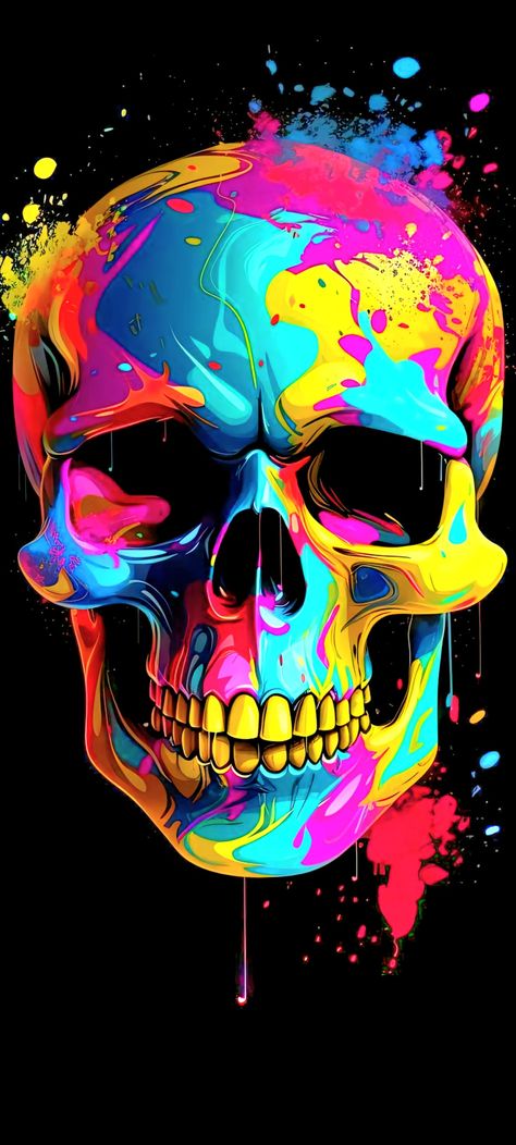 Colorful Skull Art, Ball Painting, Dragon Ball Painting, Colorful Skulls, Wall Papers, Skull And Bones, Tshirt Design, Skull Art, Galaxy Wallpaper