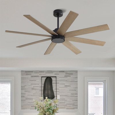 Upgrade your home with this 60-inch. Ceiling fan. With a sleek, contemporary, and industrial design, this fan will add character to any space. The fan has 8 powerful blades and operates on 6 forward and reverse speeds, making it easy to adjust with the included handheld remote. The fan also features an energy-efficient DC motor for cost savings. Wrought Studio Blade Finish: Grey, Fan Body Finish: Black | Wrought Studio 60 In. 8-Plywood Blades Black And Light Grey Indoor Ceiling Fan w/ Remote bla Large Living Room Fan, Living Room Fans With Lights, Chandelier Ceiling Fans, Bedroom Fans, Living Room Fans, Living Room Ceiling Fan, Large Ceiling Fans, Indoor Ceiling Fan, Outdoor Room