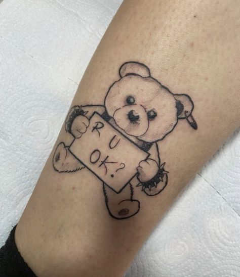 Yungblud Tattoo, Teddy Bear Tattoo, Tattoos Cool, Emo Tattoos, O Tattoo, Bear Tattoos, Simple Tattoo Designs, Crow Art, Bear Tattoo