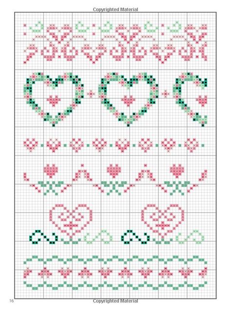 Heart Border Cross Stitch, Cross Stitch Heart Pattern, Cross Stitch Flower Border, Cross Stitch Hearts, Cross Stitch Motifs, Free Crochet Stitches, Cross Stitch Border, Cross Stitch Borders Corner, Beginner Cross Stitch