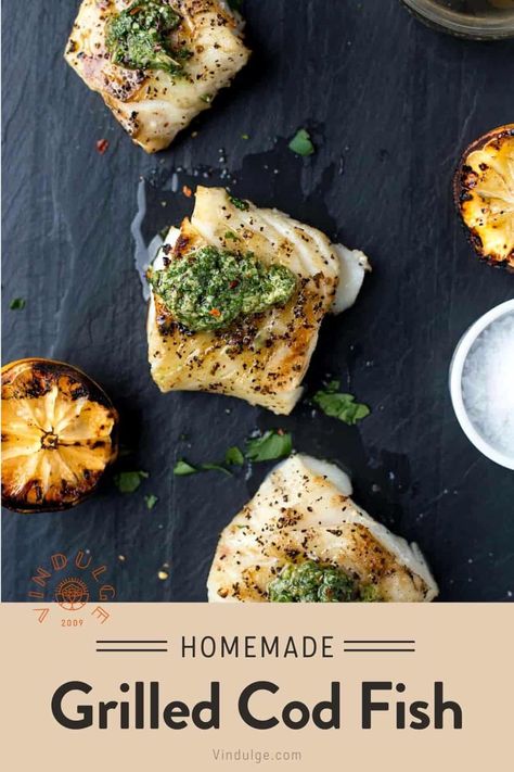 Fish With Chimichurri Sauce, Fish Chimichurri, Chimichurri Fish, Grilled Cod Recipes, Cod Dishes, Grilled Cod, Fish Dinners, Grilled Romaine, Salad Inspiration