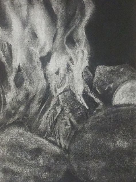 my first charcoal drawing.  Our first fire in our pit at Gypsy point.  framing for our camper Something On Fire Drawing, How To Draw Fire With Pencil, Camp Fire Sketch, Car On Fire Drawing, Charcoal Fire Drawing, Drawing Flames, Fire Drawing, Charcoal Art, Graphite Drawings