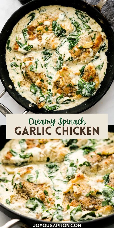 Creamy Spinach Chicken, Spinach Sauce, Spinach Chicken, Garlic Spinach, Seasoned Chicken, Dinner Meal, Health Dinner, Creamy Spinach, Spinach Recipes