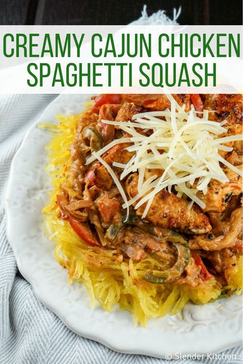 Cajun Chicken Spaghetti, Spaghetti Squash Recipes Chicken, Creamy Cajun Chicken Pasta, Spaghetti Squash Pasta, Creamy Cajun Chicken, Cajun Chicken Pasta Recipes, Slender Kitchen, Weight Watchers Chicken, Chicken Spaghetti Squash