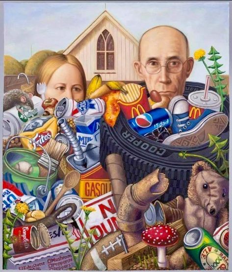 American Gothic Painting, American Gothic Parody, Grant Wood American Gothic, Grant Wood, Modern Society, American Gothic, Art Parody, Gcse Art, A Level Art