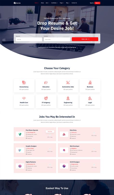 Classified Website Design, Hiring Website Design, Job Board Website Design, Job Portal Website Design, Job Website Design, Webpage Design Inspiration, Free Html Website Templates, Web Design Inspiration Layout, Template Website Design