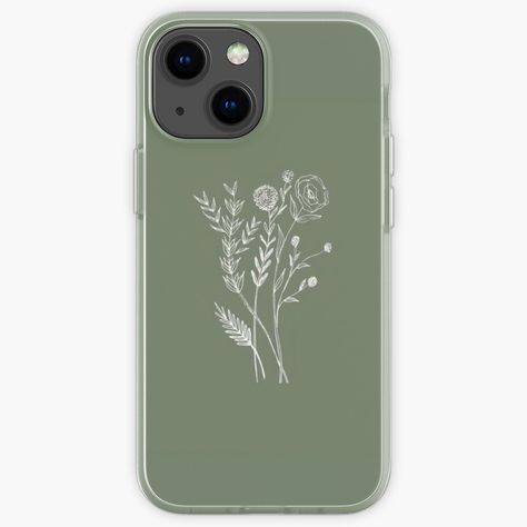 Green Aesthetic Flowers, Sage Green Aesthetic, Mac Case, Green Phone Case, Flower Iphone Cases, Girl Phone Cases, Aesthetic Flowers, Iphone 10, Transparent Phone Case