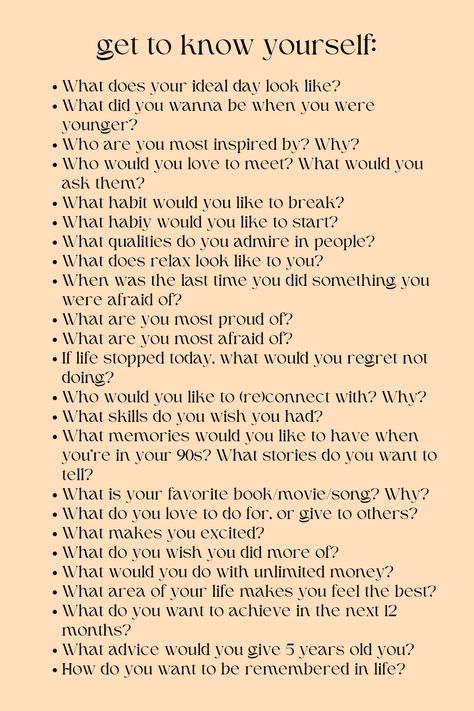 Questions To Ask To Get To Know Yourself, How To Meet Yourself, Journal Prompts To Know Yourself Better, Journal To Know Yourself, How To Feel Grounded, Getting To Know Yourself Journal, Things To Better Yourself, Get To Know Yourself Journal, Things To Do To Distract Your Mind