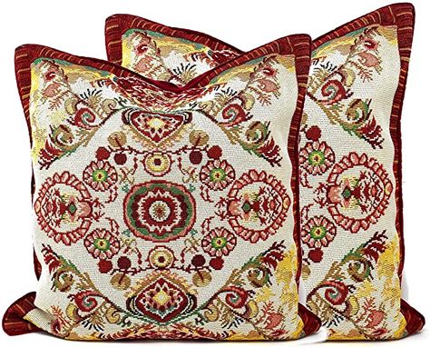 AmazonSmile: Tache Rococo Elegant Ornate Burgundy Ivory Paisley Cotton Linen Tapestry Woven Throw Pillow Cover 2-Pieces: Home & Kitchen Fabric Tapestry, Tapestry Woven, Fabric Freshener, Fall Pillow Cover, Tapestry Cushion, Woven Tapestry, Elegant Fall, Throw Pillow Inserts, Fall Pillows