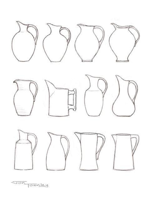 Pottery Jugs Design, Pottery Sketch, Pitcher Drawing, Pottery Illustration, Ceramic Jugs, Alzheimers Activities, Pottery Jugs, Functional Ceramics, Pottery Design