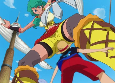 Long Green Hair, One Piece English, Yellow Corset, One Piece Zoro, One Piece Episodes, Tanned Skin, Viking Helmet, Japanese Names, Tan Skin