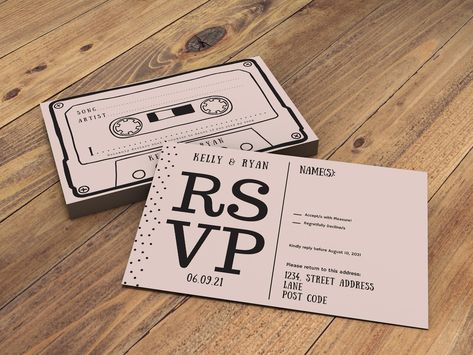 Cassette Tape Wedding, Song Request Cards, Wedding Song Request, Wedding Reply Cards, Diy Wedding On A Budget, Wedding Workout, Song Request, Retro Cassette, Rsvp Wedding