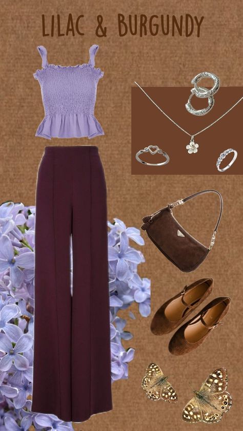 Outfit Idea #outfits #lilac #burgundy Lilac And Burgundy Outfit, Purple And Burgundy Outfit, Lilac Outfit Ideas, Cream Outfit, Burgundy Outfit, Casual Work Outfits, Casual Work, Work Outfits, Outfit Idea