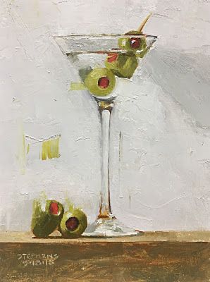 Martini Painting, Glassware Painting, Wayne Thiebaud, Cocktail Art, 12 October, High School Art, Daily Painting, Painting Still Life, Metal Ball