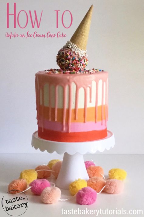 Cake Inside Ice Cream Cones, Ice Cream Drip Cake Birthday, Ice Cream Melting Cake, Ice Cream Cone Cake Design, Melting Ice Cream Cone Cake, Winter Ice Cream Party, Ice Cream Cone Drip Cake, Birthday Cake With Ice Cream Cone On Top, Melted Ice Cream Cone Cake